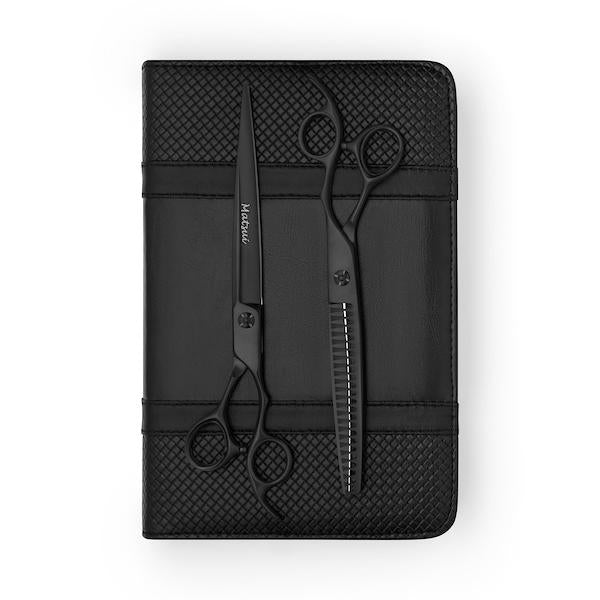 Matsui Aichei Mountain Matte Black Scissor &amp; 24 Tooth Texturiser Combo (3534879326313)
