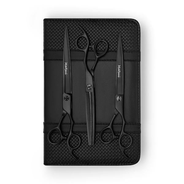 Matsui Aichei Mountain Matte Black Scissor, Curved & Thinner Triple Set (3534879228009)